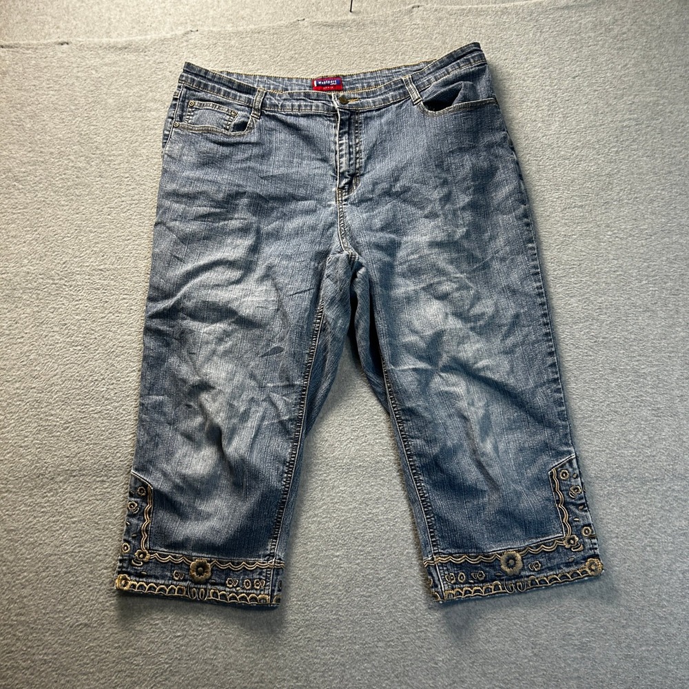 Westport Woman Capri Jeans Womens‎ 16W Embroidered Boho Cottagecore Denim Pants
